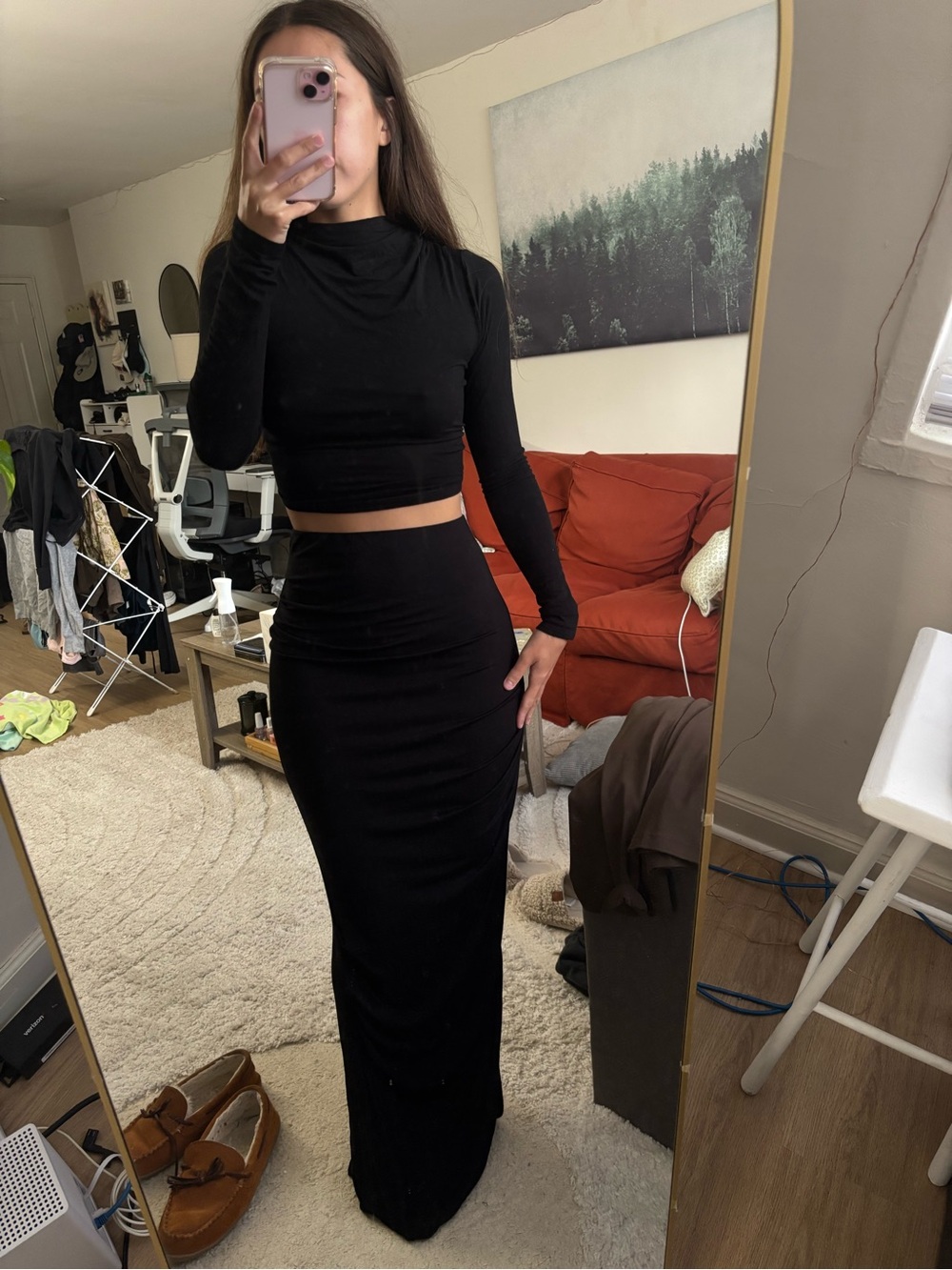 Free People Black Maxi Skirt and top set - High-Waist Silhouette
